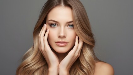 Fototapeta premium Fashion Beauty Model with beautiful hairstyle over gray background