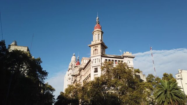 Low Angle Pan Establish Historic Barolo Palace Architecture Buenos Aires Skyline