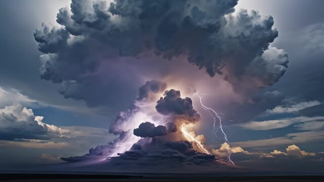 Storm cloud with lightning over flat land symbolizing tranquility, harmony, and the great outdoors