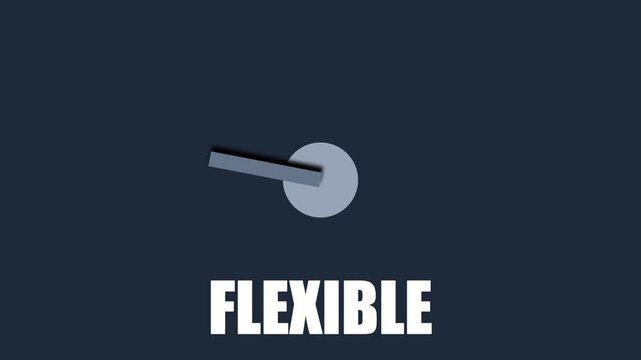 3D render of flexible concept with movable lever and circular element on dark background creating adaptive business animation designed for modern visuals and video overlays