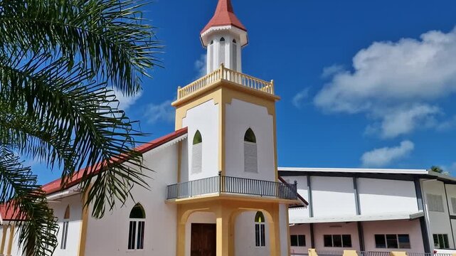 Bora Bora Island, French Polynesia. Protestant Church Maohi in Anau Village, Landmark Exterior
