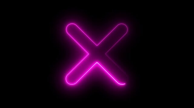 Animated neon line wrong mark icon appearing on black background. symbolizing error, cancel, wrong, or close actions.