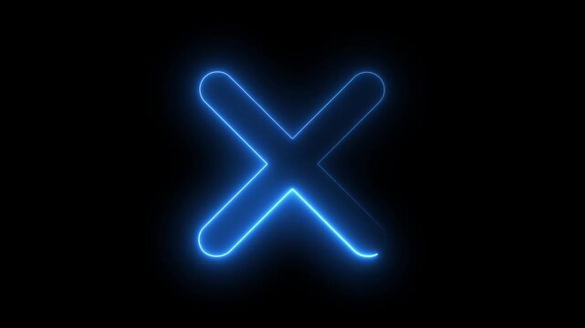 Animated neon line wrong mark icon appearing on black background. symbolizing error, cancel, wrong, or close actions.