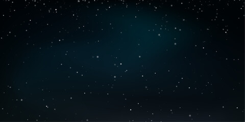 A deep night sky sparkles above rolling green hills and forests. Stars scatter like glowing dust. The scene feels serene and vast. © Freesstock