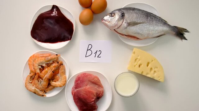 Foods that contain vitamin B12. Selective focus.