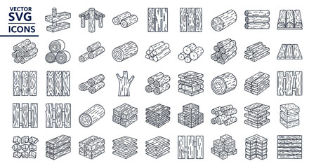 Wood Log Icons Set Vector, Timber, Lumber, Firewood, Woodpile, Stacked Timber © daun