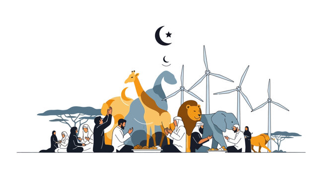 Group Of People In Front Of Wind Turbines.