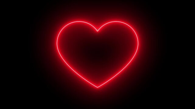 Red color neon glowing love hearts concepts. Valentine's Day indicate. Love One line drawing concept. love card neon glowing icon. Bright neon valentines love heart symbol animation.