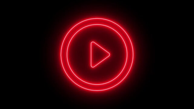 Neon line Play button icon animation on circle. video player icon triangle shape button icon animation with white background.