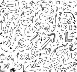Fototapeta premium Hand drawn arrow doodle collection vector illustration with sketch directional symbols isolated creative design artwork set collection