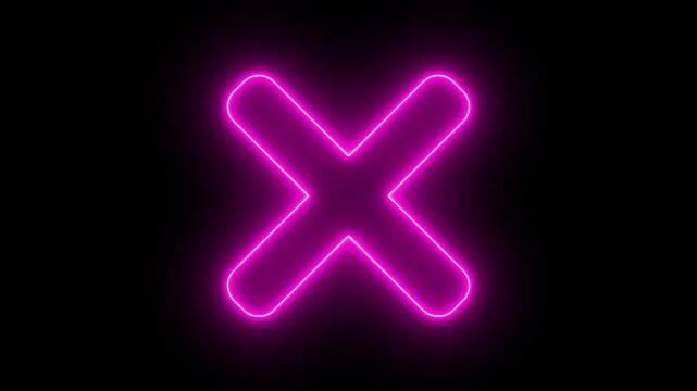 Red neon cross X mark symbol animation, representing rejection or mistake isolated on transparent background. Attention, no, decline, red, stop, warning, paintbrush, error, cancel