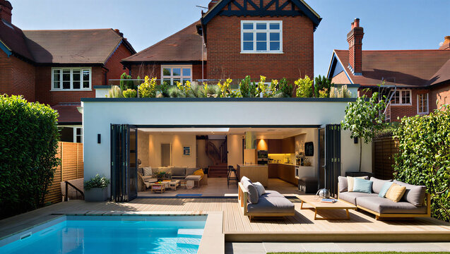 Modern suburban home with open plan living and swimming pool residential architecture interiors