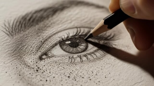 Hand drawing eye with pencil emphasizing sleek aesthetics and strong visual impact