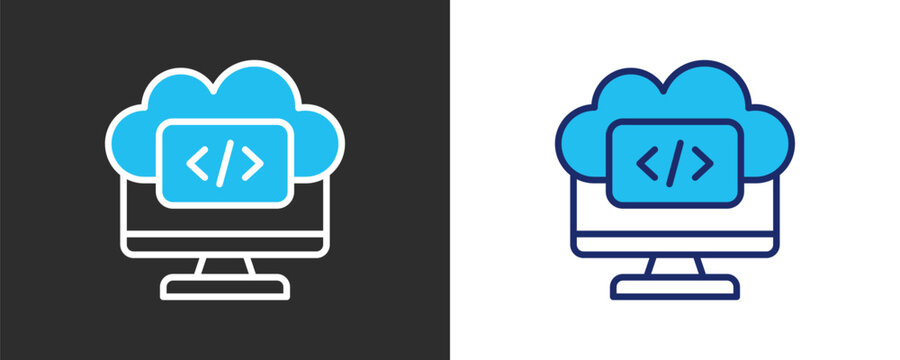 Cloud Computing Icon Set, Colored Outline Vector Illustration