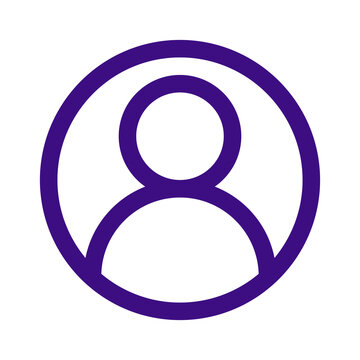 Purple user profile icon simple line art design isolated on transparent background