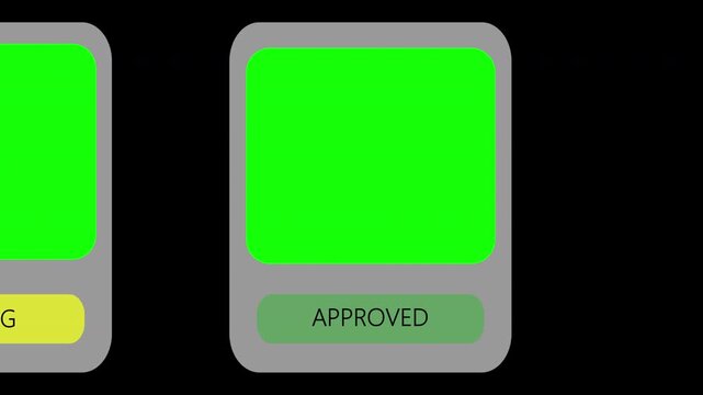 Approved document animation concept for business process workflow illustrating management approval and and project approve 4K green screen space included