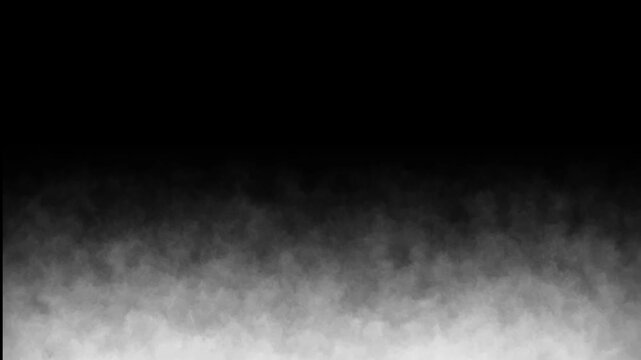 Animated white clouds rising on solid black chroma key backdrop, Elegant fog overlays for smooth video transition, Atmospheric motion, cinematic depth, great detail visuals, 4k video.