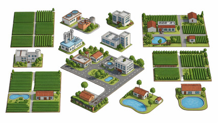 Fototapeta premium 3D Color Tea Plantation Outline Top View Icon Set Floor Plan Symbols for Interior and Architectural Design Vector Illustration