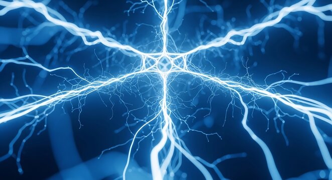 Abstract Blue Electrical Discharge Energy Burst.