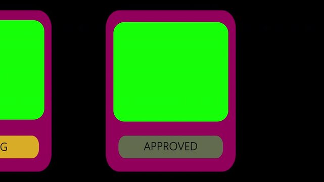 Approved document animation concept for business process workflow illustrating management approval and and project approve 4K green screen space included