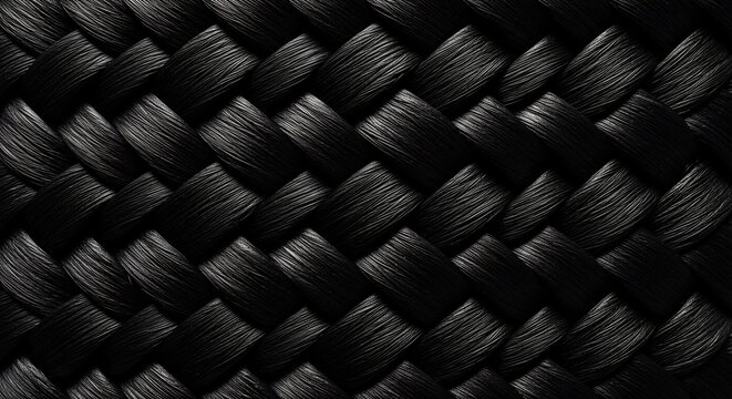 Close-up Macro Shot of Black Woven Fabric Texture Pattern.