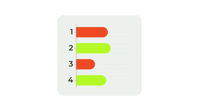 Horizontal bar chart comparison with category animated data visualization UI element. Infographic column graph. Flat dashboard component animation. Report interface, display panel motion graphic