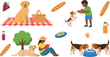 Fototapeta premium Dog Picnic and Outdoor Leisure Vector Illustration Featuring Summer Activities Family Recreation Healthy Snacks Playful Pets and Relaxing Nature Lifestyle Scenes