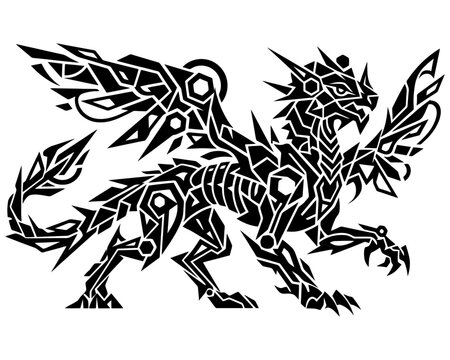 Tattoo style vector art of a dragon in black and white style