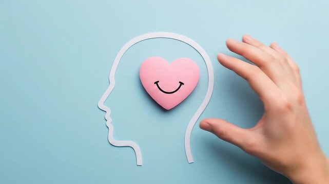 Healthcare And Psychology Concept Featuring Human Mind Shape With Cheerful Pink Heart Element