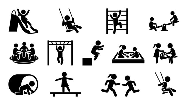 Children Playground Activity Silhouette Icons Set