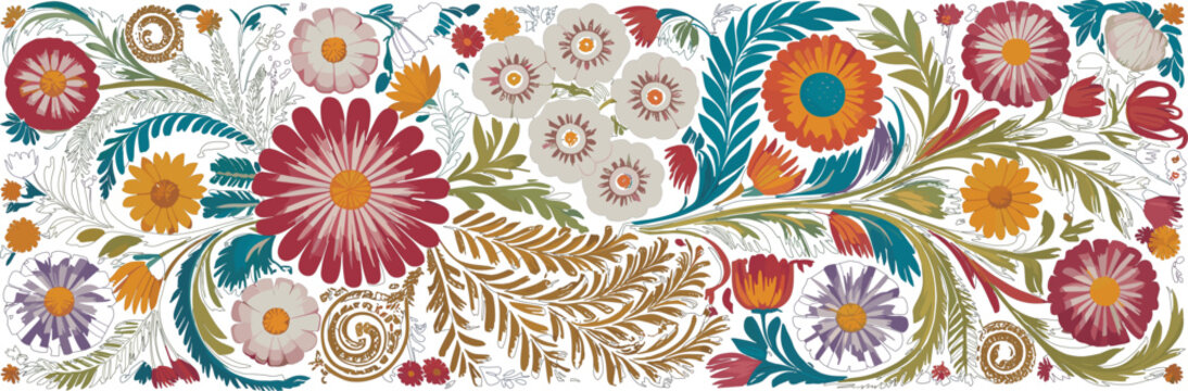 Vibrant Floral Garland with Red Pink Orange and Purple Flowers and Green Leaves colorful