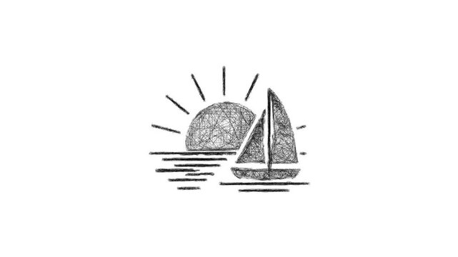 Sketch sunset sailing icon animation - smooth progressive reveal
