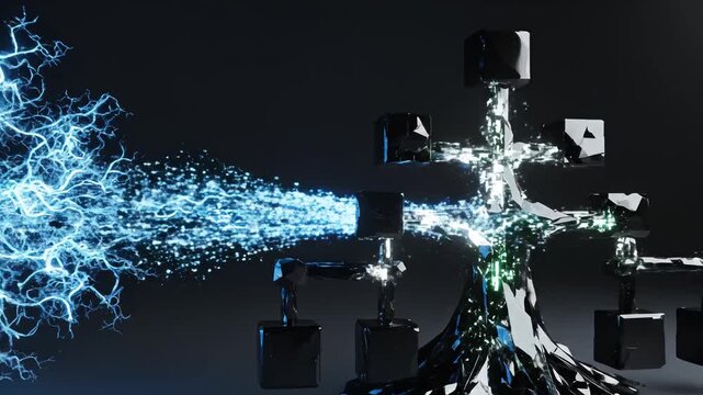 Abstract blue electric energy and geometric shapes perfect for UI/UX elements and digital motion graphics