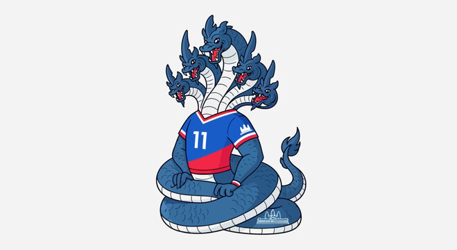 Multi-headed Naga Serpent Wearing Sports Jersey, Cambodian Mythology Symbol