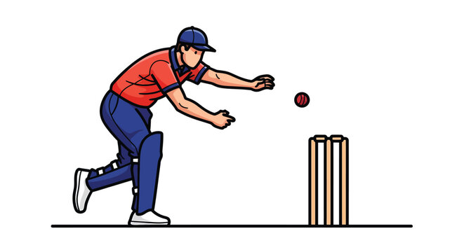 Athletic Cricket Bowler Releasing A Hard Red Leather Ball Towards Wooden Wickets In A Competitive Match Scenario To Challenge The Batter And Defend The Pitch Throughout The Exciting Summer Season