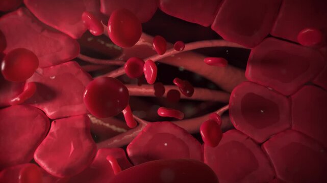 Damage to blood vessel lining from hypertension and atherosclerosis causes endothelial cell injury, vascular rupture, and bleeding. 3D animation of vascular disease progression.