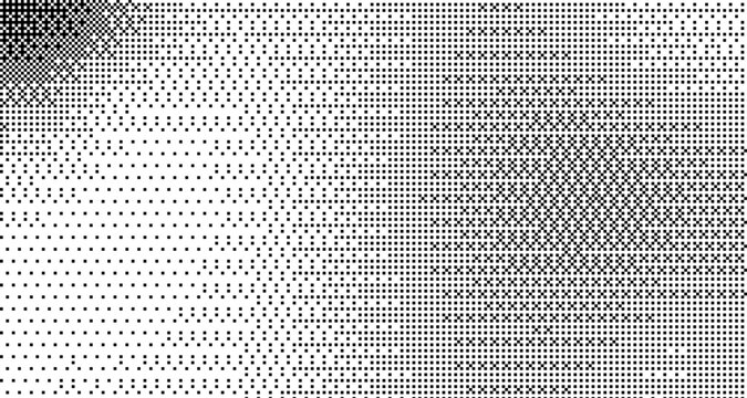 Retro Gradient Dither Texture with Pixel Bitmap Style, Halftone Shapes and Vintage Game Inspired Pattern Design.