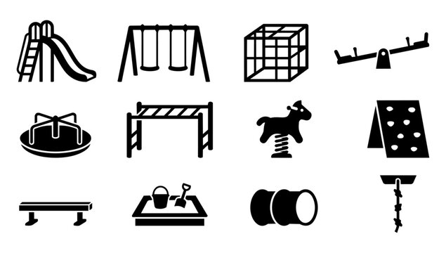Playground Equipment Silhouette Icons Set