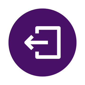 Logout icon white arrow exiting square purple circle isolated on transparent background