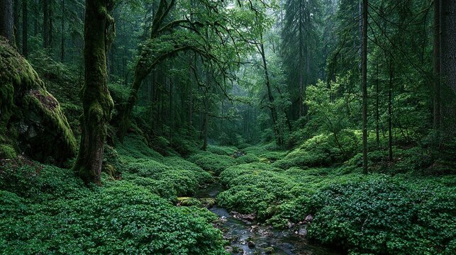 Dark Emerald Wild Reineckea Carnea In Shady Woods, Secluded Ground Cover Widescreen Background