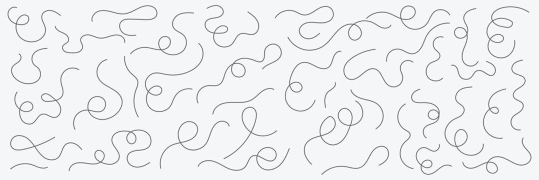 Hand drawn curved line collection.  Abstract hand drawn curve squiggle line set. Decorative hand sketched wavy line. Tangled squiggly linear doodle shapes. Vector illustrator . EPS 10 .