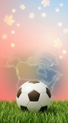 Fototapeta premium Soccer ball on grass with abstract colorful background and falling leaves football outdoors competition training recreation equipment championship