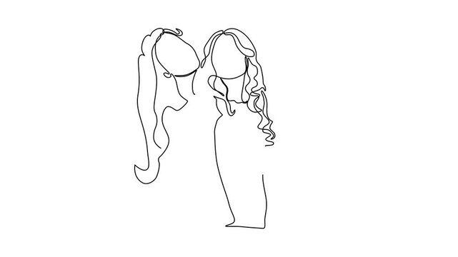 One Line Illustration &ndash; Three Happy Girls