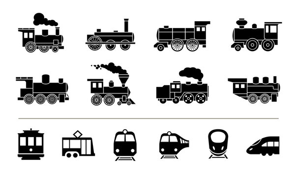 Old train icon set. Outline icons are well scalable and editable. Contrasting vector elements are good for different backgrounds. EPS10.