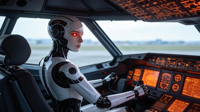Robot piloting aircraft cockpit