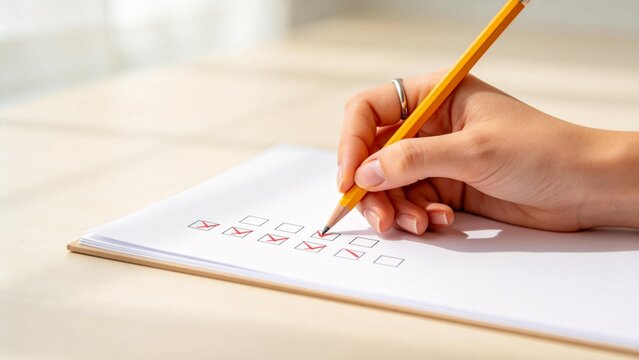 Hand filling checklist with pencil