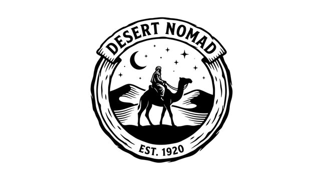 Desert Nomad Camel Rider Vintage Emblem Badge