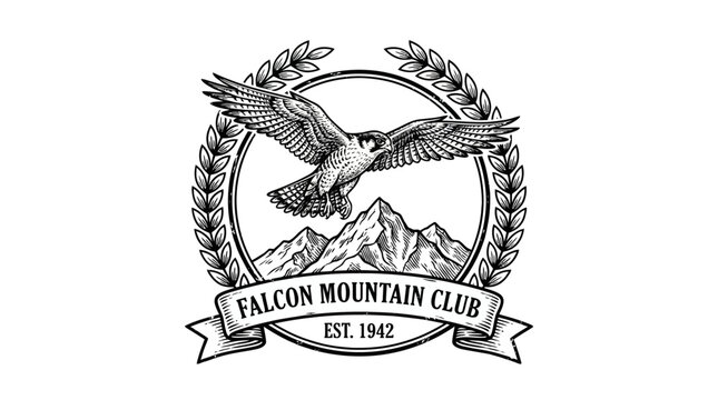 Vintage Falcon Emblem with Mountains and Laurel Wreath