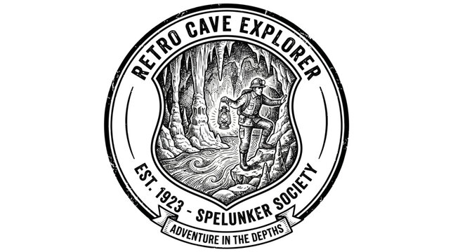 Retro Cave Explorer Spelunker Society Vintage Badge Emblem
