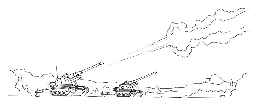artillery vehicles firing at distant targets